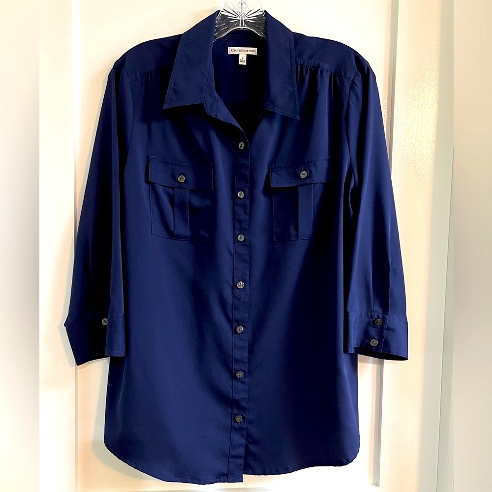 Dark Navy 3/4 Sleeve Blouse L